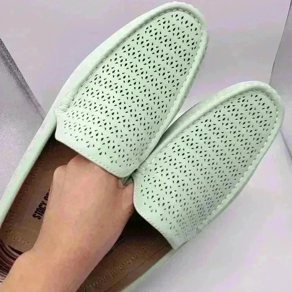 New not Box Stacy Addams Loafers Perforated Shoes Mens Suede Slip-on  9M - Picture 6 of 10